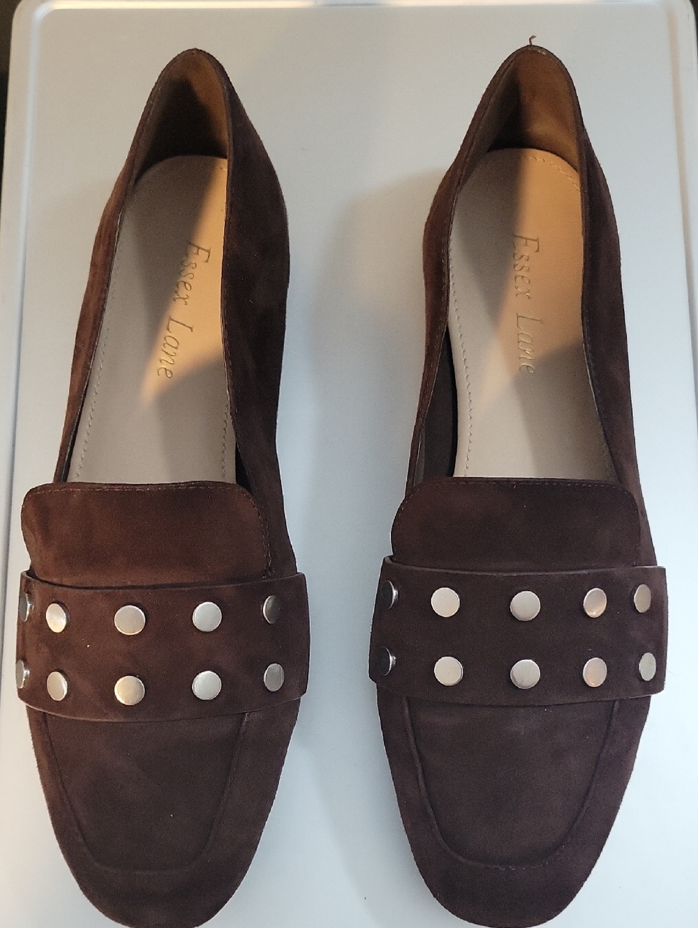 Essex Lane Chocolate Brown Suede Studded Loafers